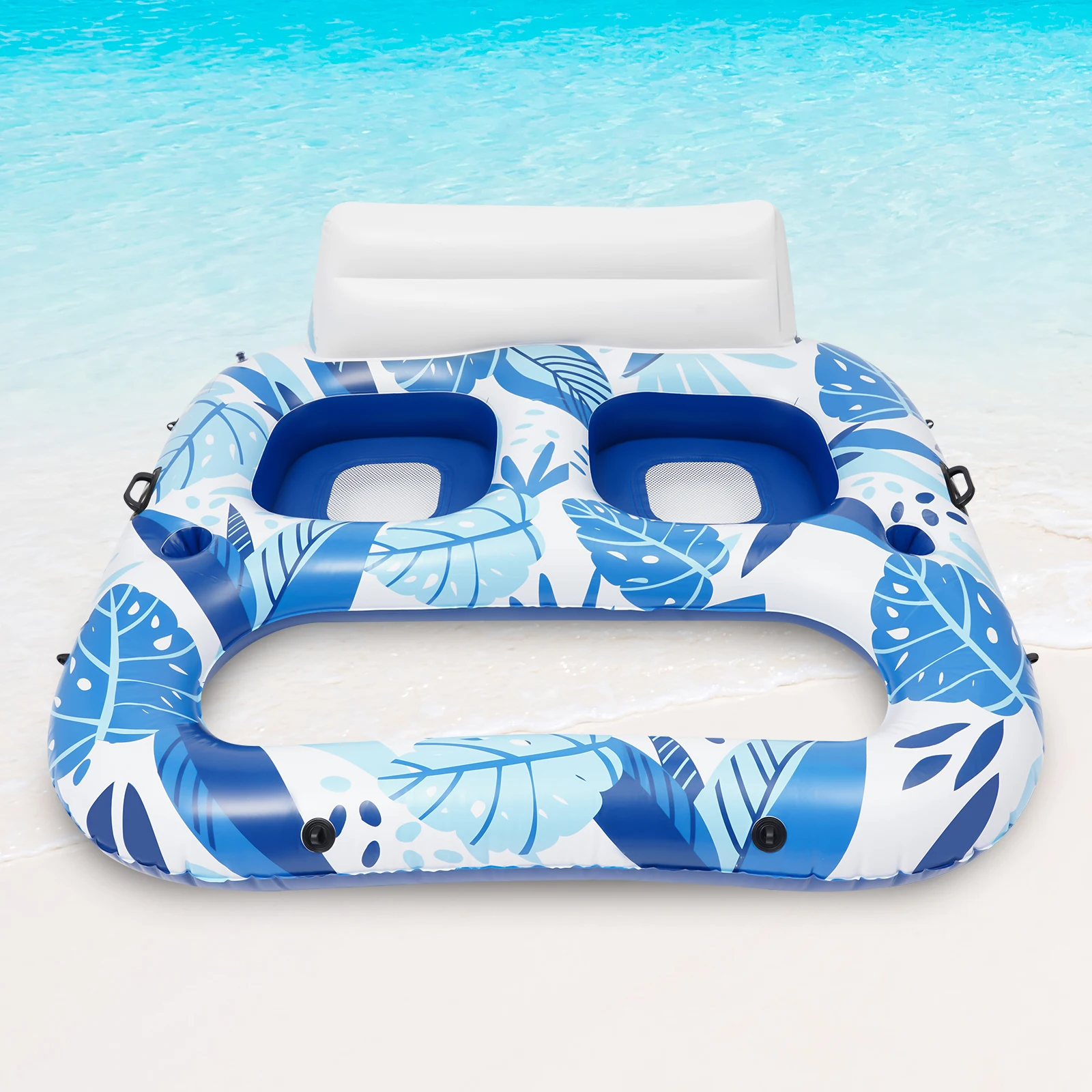 U-Shaped Backrest Design 2 Person Inflatable Pool Lounger Float with a Cup Holder for Summer Pool Party Beach Lake and Vacation