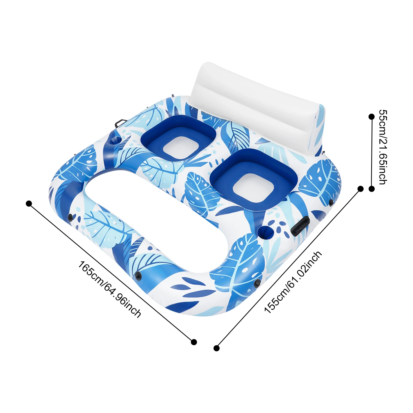 U-Shaped Backrest Design 2 Person Inflatable Pool Lounger Float with a Cup Holder for Summer Pool Party Beach Lake and Vacation