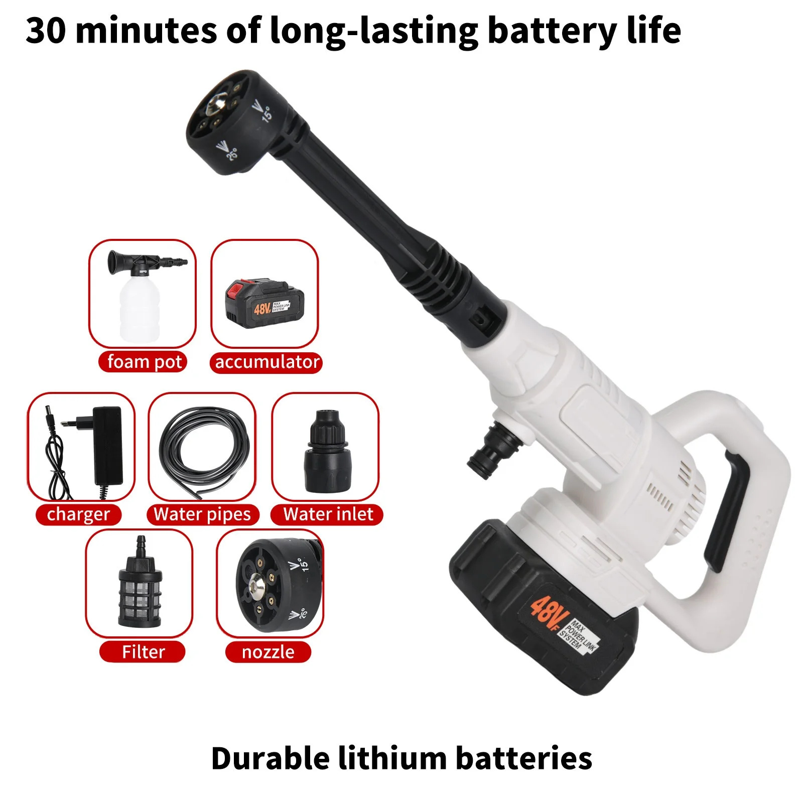 Portable Pressure Electric Car Wash Water Gun Garden High Pressure Washer 6-in-1 Cordless Car Wash Sprayer For Home
