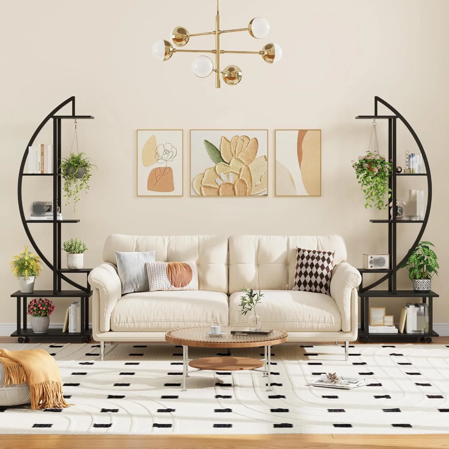 6-Tier 69.2'' Tall Half Moon Plant Stand with Drawers, Metal Indoor Plant Shelf Rack for Multiple Plants, Sturdy Tiered Circle