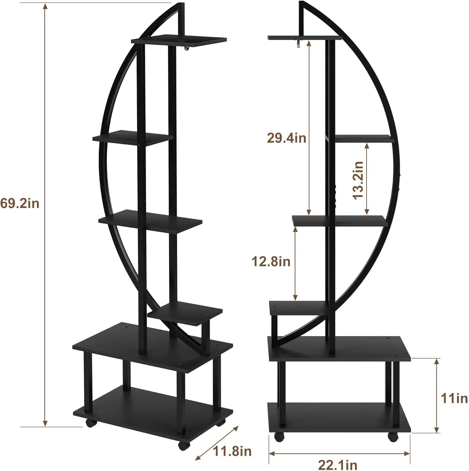 6-Tier 69.2'' Tall Half Moon Plant Stand with Drawers, Metal Indoor Plant Shelf Rack for Multiple Plants, Sturdy Tiered Circle