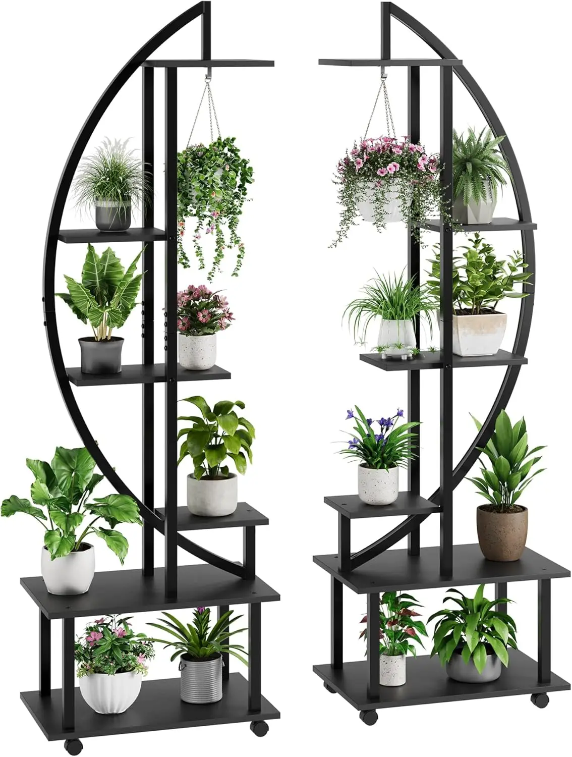 6-Tier 69.2'' Tall Half Moon Plant Stand with Drawers, Metal Indoor Plant Shelf Rack for Multiple Plants, Sturdy Tiered Circle