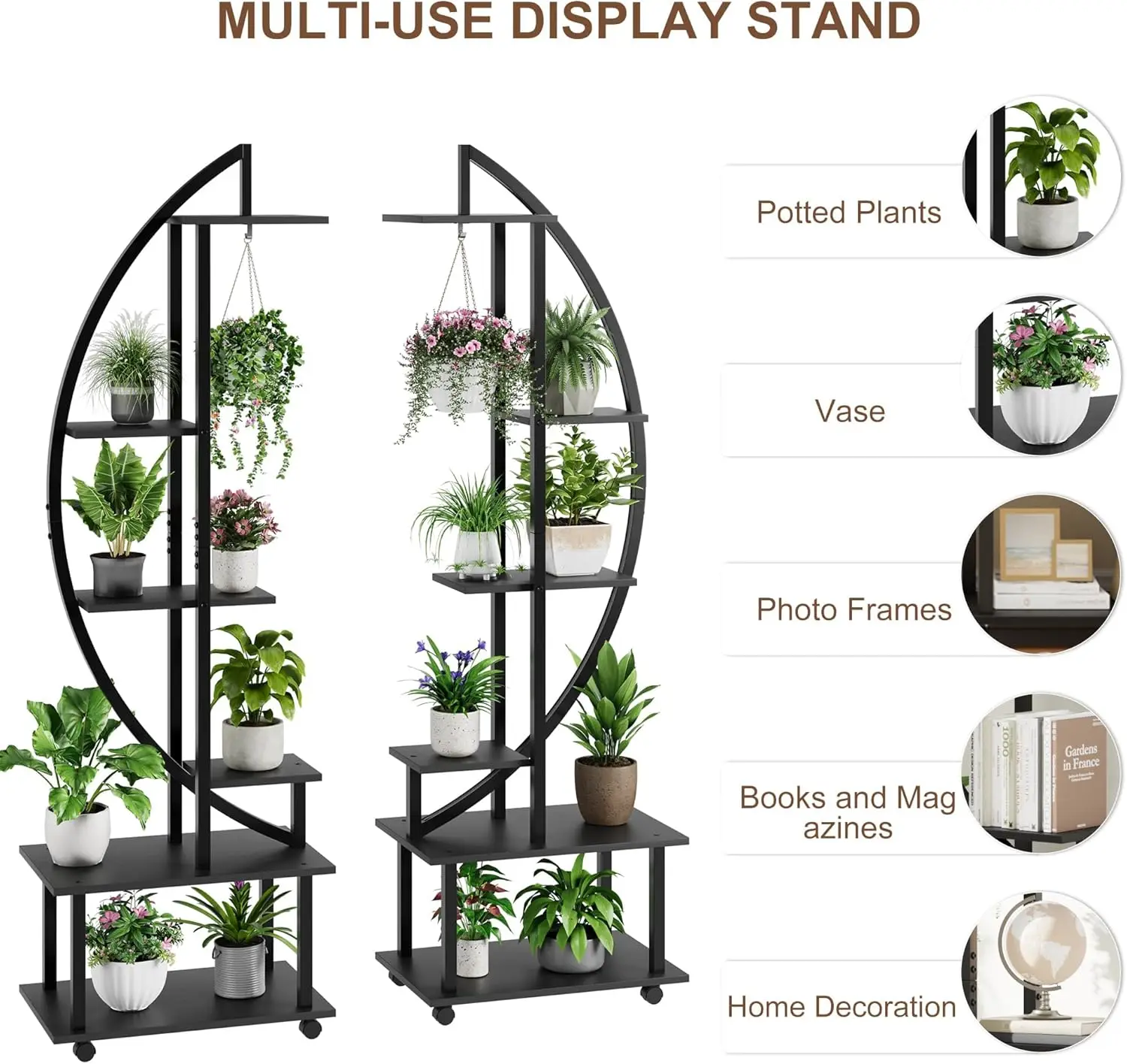 6-Tier 69.2'' Tall Half Moon Plant Stand with Drawers, Metal Indoor Plant Shelf Rack for Multiple Plants, Sturdy Tiered Circle