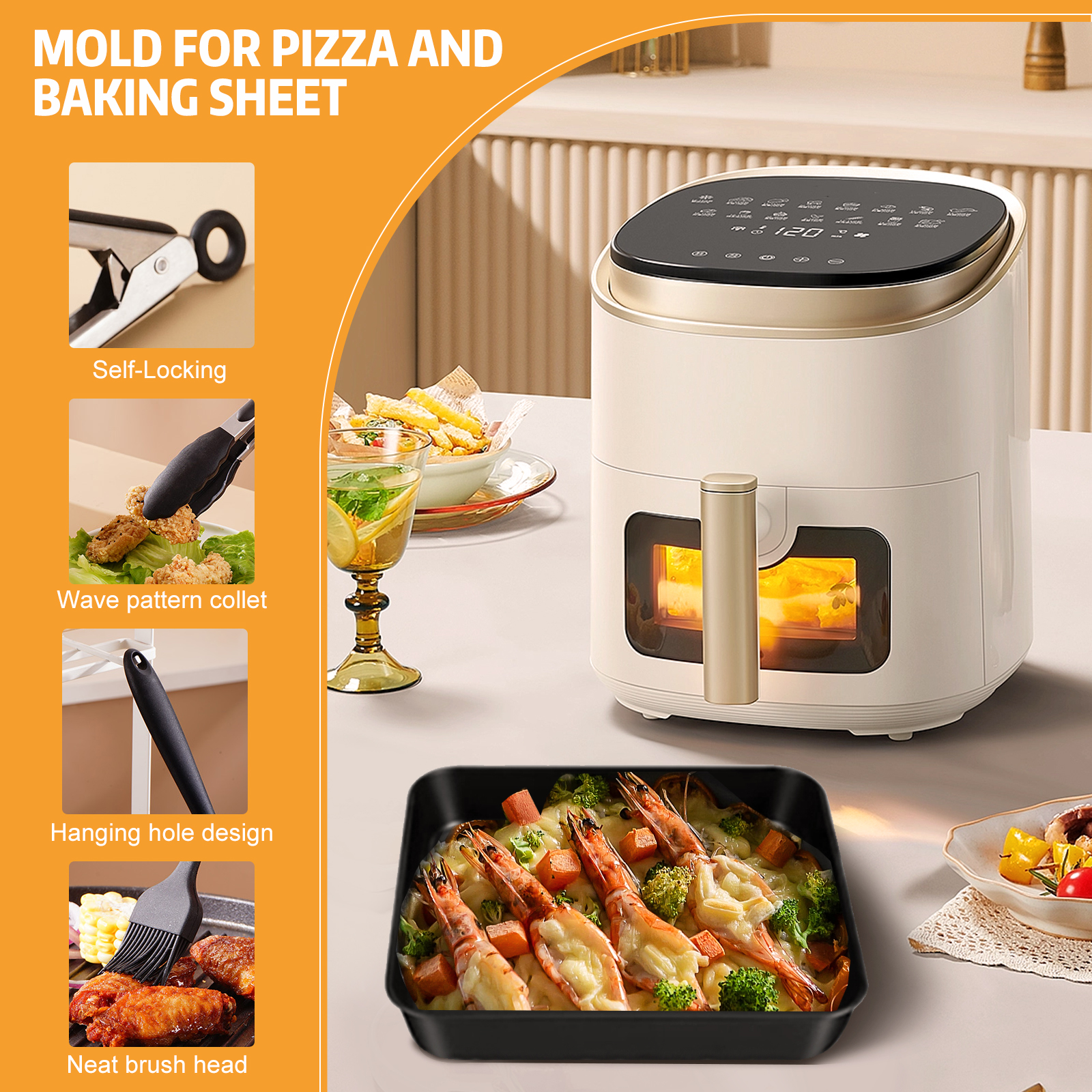 Desktop Electric Air Fryer Accessories BBQ BBQ Pizza Pan Baking Moulds Cake Tools for 5.5L Pan Series Tray Barbecue Pad DIY Pan