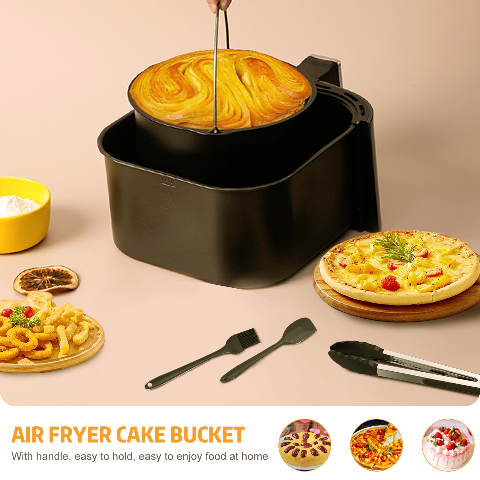 Desktop Electric Air Fryer Accessories BBQ BBQ Pizza Pan Baking Moulds Cake Tools for 5.5L Pan Series Tray Barbecue Pad DIY Pan