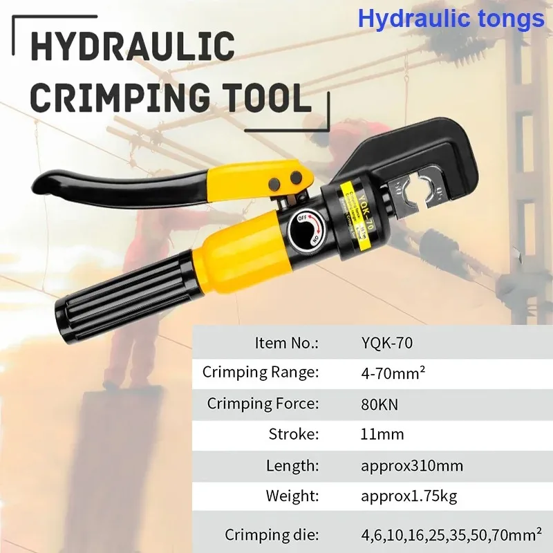 4/6/10/16/25/35/50/70/95/120/150/185/240/300mm² Hydraulic Clamp Home Hydraulic Crimping Tool DIY Cable Wiring Crimping Plier Cordless Hydraulic Press Hydraulic Tongs 4-70mm² Or 16-300mm²Pliers Hydraulic Pliers DIY Cable Terminal Crimping Pliers C Type Hot