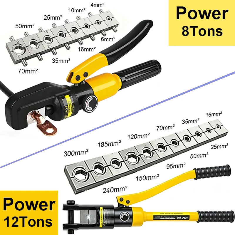 4/6/10/16/25/35/50/70/95/120/150/185/240/300mm² Hydraulic Clamp Home Hydraulic Crimping Tool DIY Cable Wiring Crimping Plier Cordless Hydraulic Press Hydraulic Tongs 4-70mm² Or 16-300mm²Pliers Hydraulic Pliers DIY Cable Terminal Crimping Pliers C Type Hot