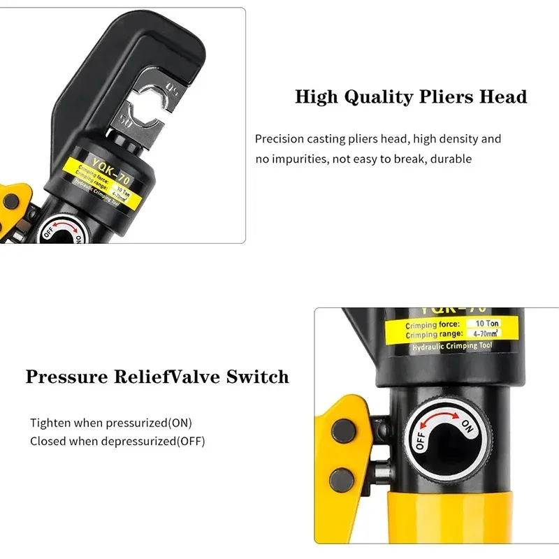 4/6/10/16/25/35/50/70/95/120/150/185/240/300mm² Hydraulic Clamp Home Hydraulic Crimping Tool DIY Cable Wiring Crimping Plier Cordless Hydraulic Press Hydraulic Tongs 4-70mm² Or 16-300mm²Pliers Hydraulic Pliers DIY Cable Terminal Crimping Pliers C Type Hot