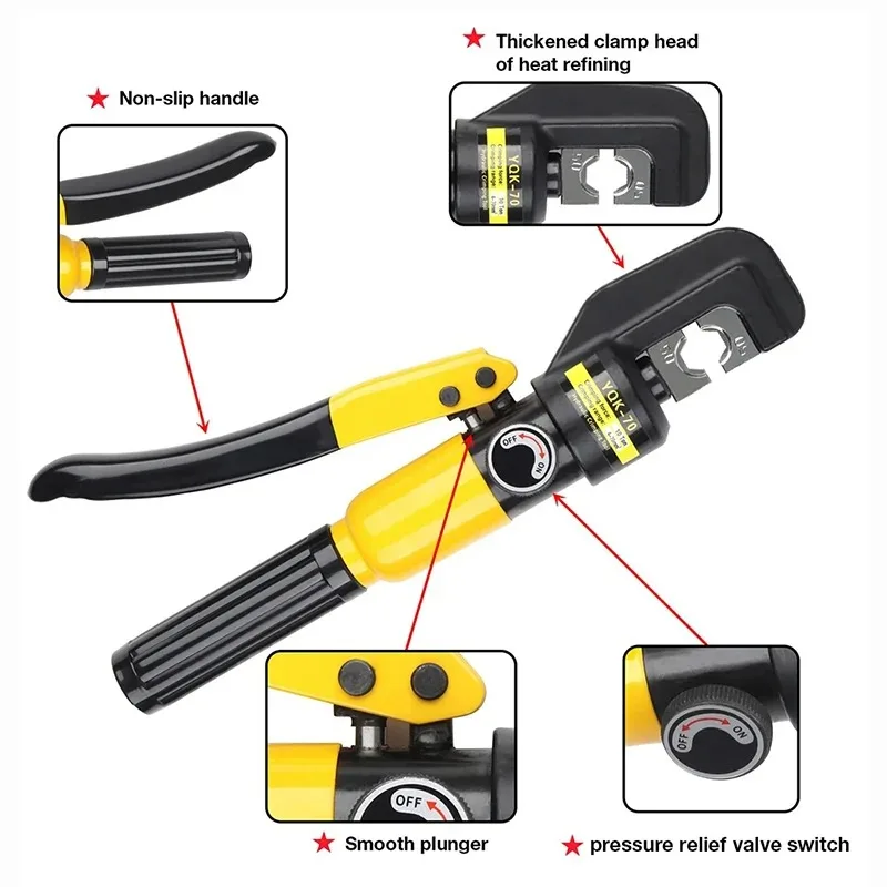 4/6/10/16/25/35/50/70/95/120/150/185/240/300mm² Hydraulic Clamp Home Hydraulic Crimping Tool DIY Cable Wiring Crimping Plier Cordless Hydraulic Press Hydraulic Tongs 4-70mm² Or 16-300mm²Pliers Hydraulic Pliers DIY Cable Terminal Crimping Pliers C Type Hot
