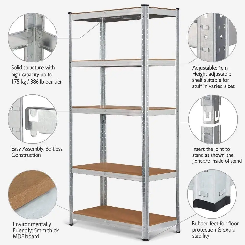 VickyHome HeavyDuty 5-Tier Adjustable Metal Shelving Unit 875KG Load Boltless Garage Storage Rack for Workshop 170CM/180CM/200CM