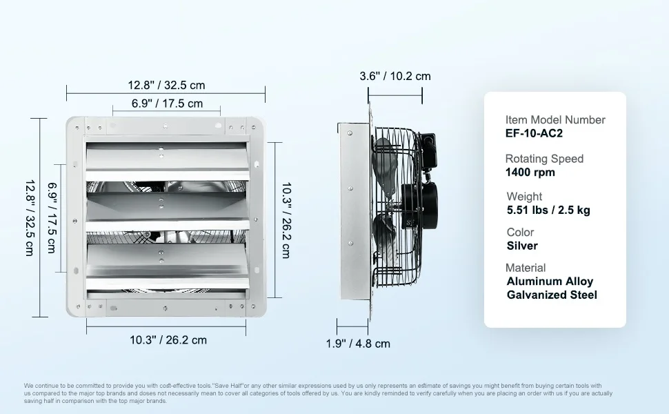 SucceBuy Shutter Exhaust Fan AC/ EC-motor 10-Speed Adjustable Wall Mount Attic Ventilation and Cooling for Greenhouses Garages