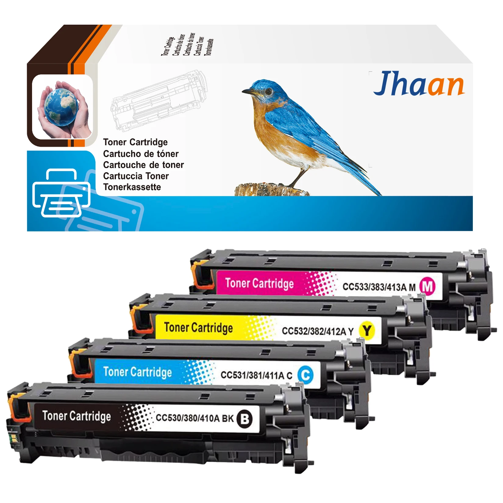 Jhaan 304A Toner Compatible with HP 304A CC530A CC531A CC532A CC533A Toner Cartridges for HP Color Laserjet CP2320 CM2320NF