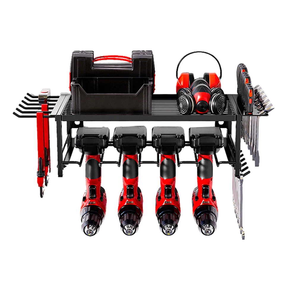 Wall Mounted Garage Tool Organizer Heavy Duty Metal Tool Rack Storage Shelf Electric Drill Holders Workshop Power Tool Cabinet