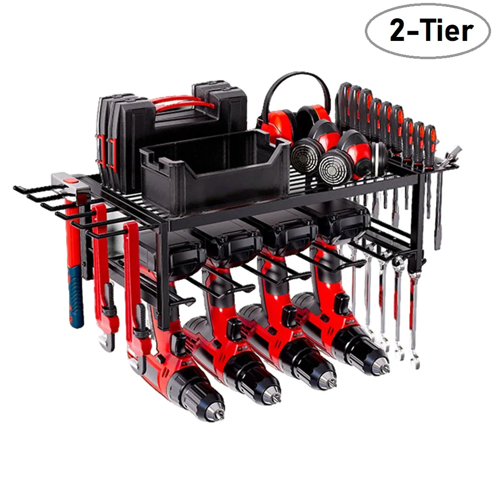 Wall Mounted Garage Tool Organizer Heavy Duty Metal Tool Rack Storage Shelf Electric Drill Holders Workshop Power Tool Cabinet