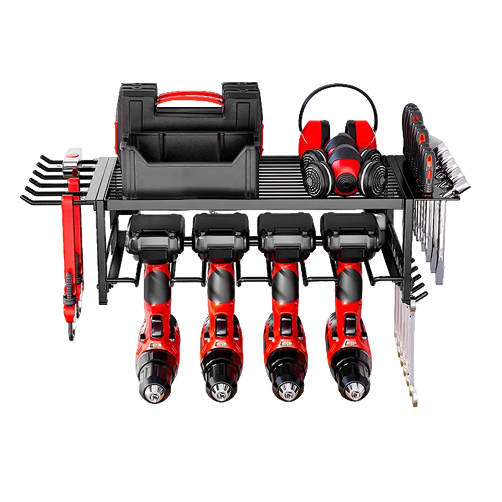 Wall Mounted Garage Tool Organizer Heavy Duty Metal Tool Rack Storage Shelf Electric Drill Holders Workshop Power Tool Cabinet