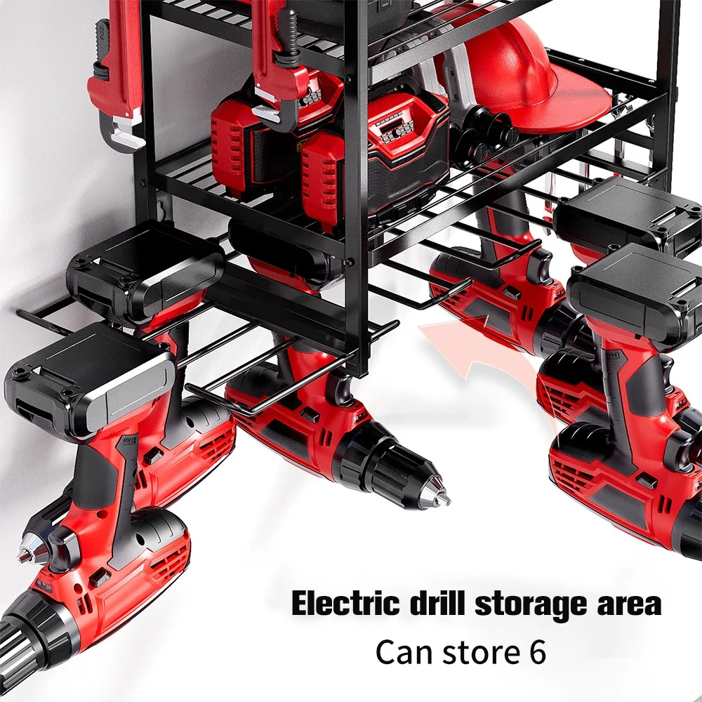 Wall Mounted Garage Tool Organizer Heavy Duty Metal Tool Rack Storage Shelf Electric Drill Holders Workshop Power Tool Cabinet