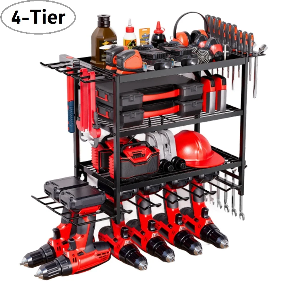 Wall Mounted Garage Tool Organizer Heavy Duty Metal Tool Rack Storage Shelf Electric Drill Holders Workshop Power Tool Cabinet
