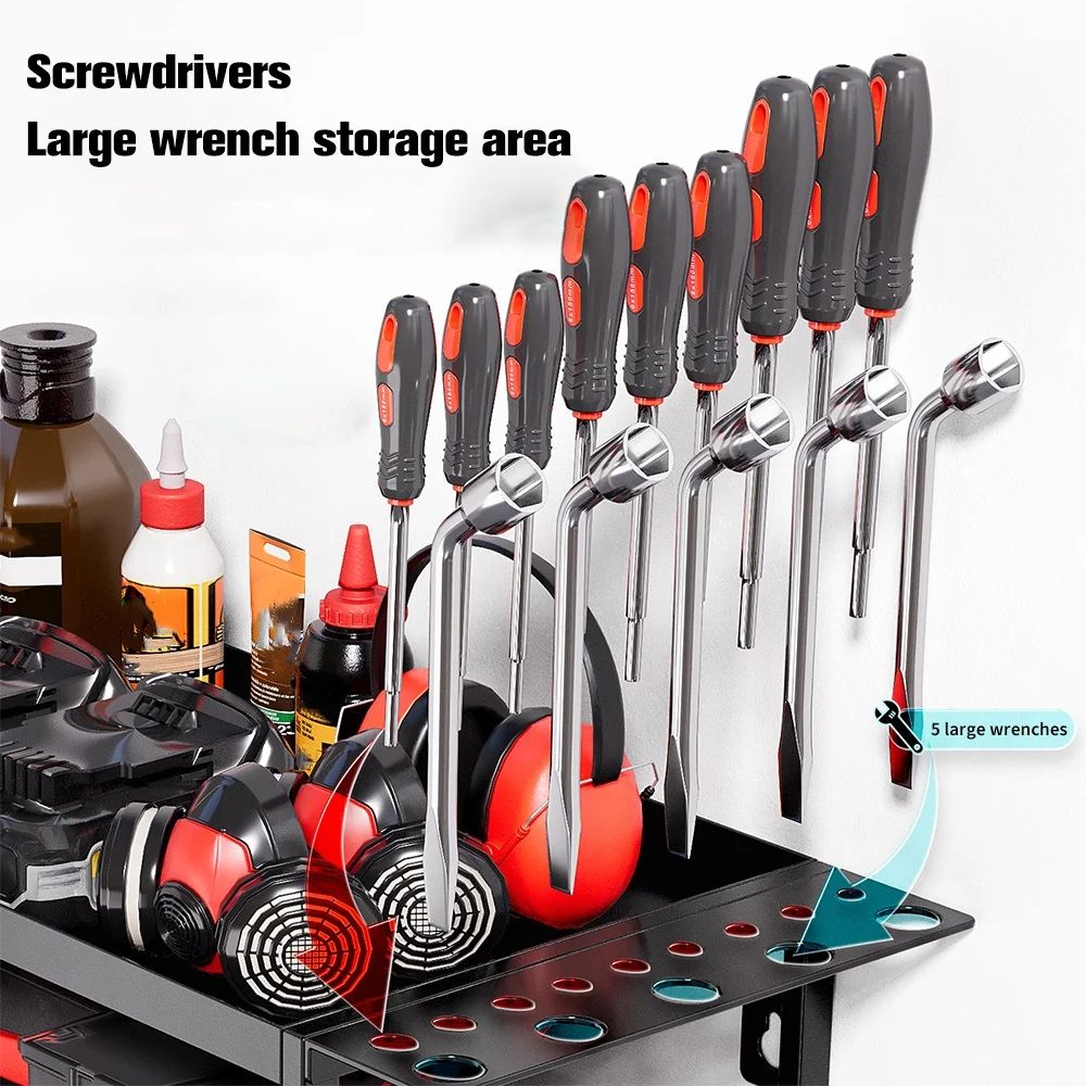 Wall Mounted Garage Tool Organizer Heavy Duty Metal Tool Rack Storage Shelf Electric Drill Holders Workshop Power Tool Cabinet