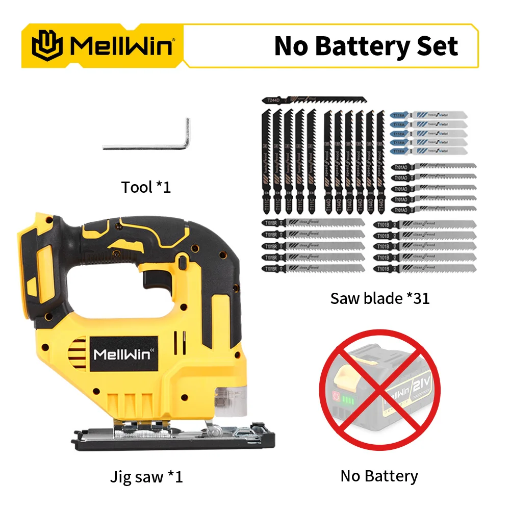 MELLWIN 3500RPM Electric JigSaw 31 With Blade Wireless Curve Saw Multi-function Woodworking Tool For Makita 18V Battery Pin