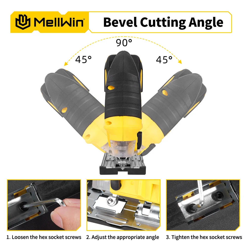 MELLWIN 3500RPM Electric JigSaw 31 With Blade Wireless Curve Saw Multi-function Woodworking Tool For Makita 18V Battery Pin