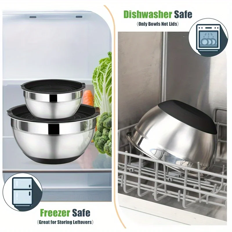 9pcs Mixing Bowl With Lid, Stainless Steel Mixing Bowl With Metal Nesting Bowl And Black Airtight Lid, For Baking/Cooking