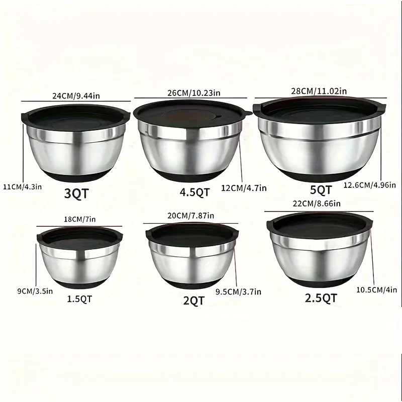 9pcs Mixing Bowl With Lid, Stainless Steel Mixing Bowl With Metal Nesting Bowl And Black Airtight Lid, For Baking/Cooking