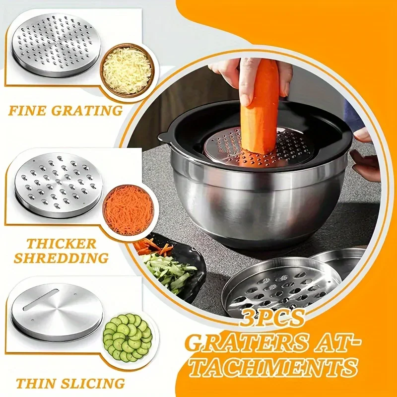 9pcs Mixing Bowl With Lid, Stainless Steel Mixing Bowl With Metal Nesting Bowl And Black Airtight Lid, For Baking/Cooking
