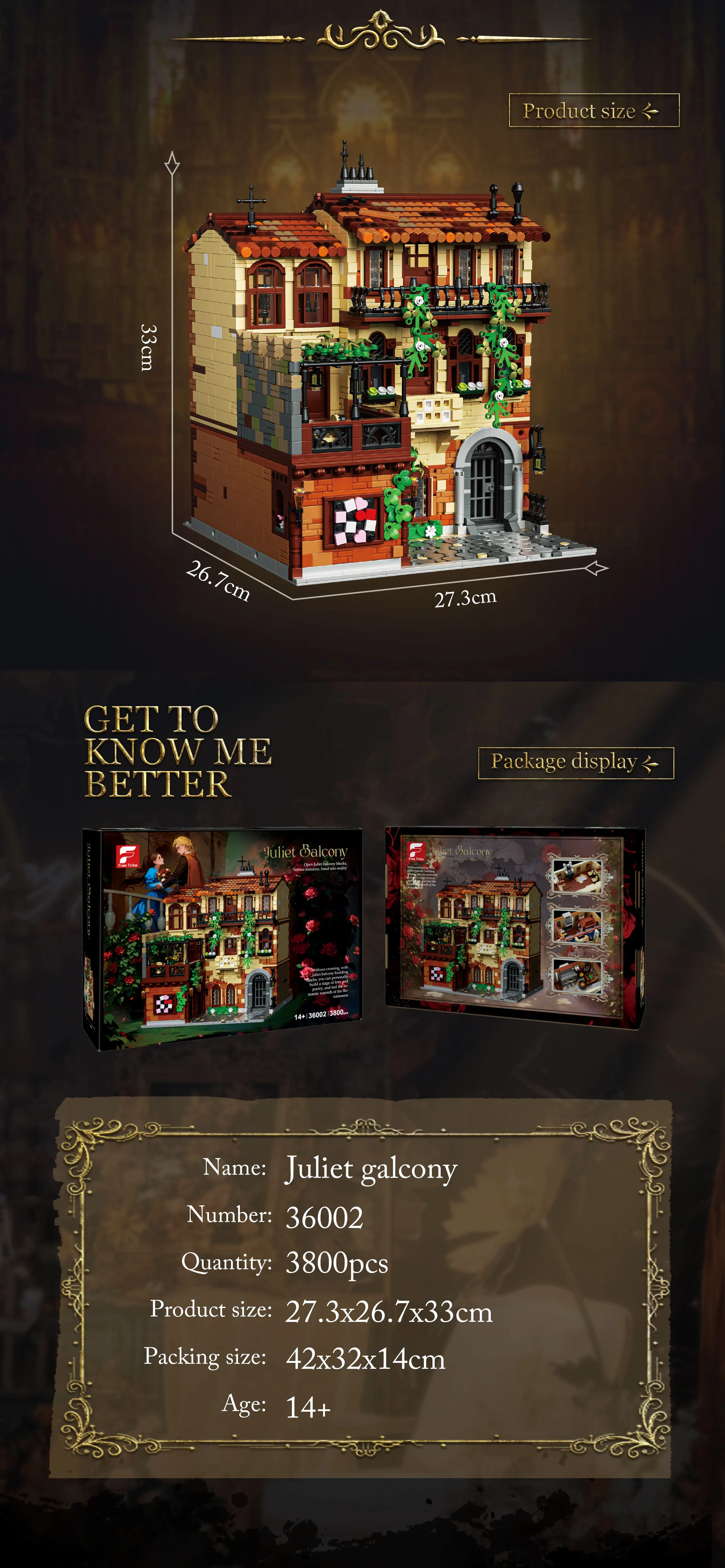 3800PCS Juliet Balcony Building Blocks Medieval European Street View House Model Kit Assembly Brick Puzzle Set for Adults Gifts