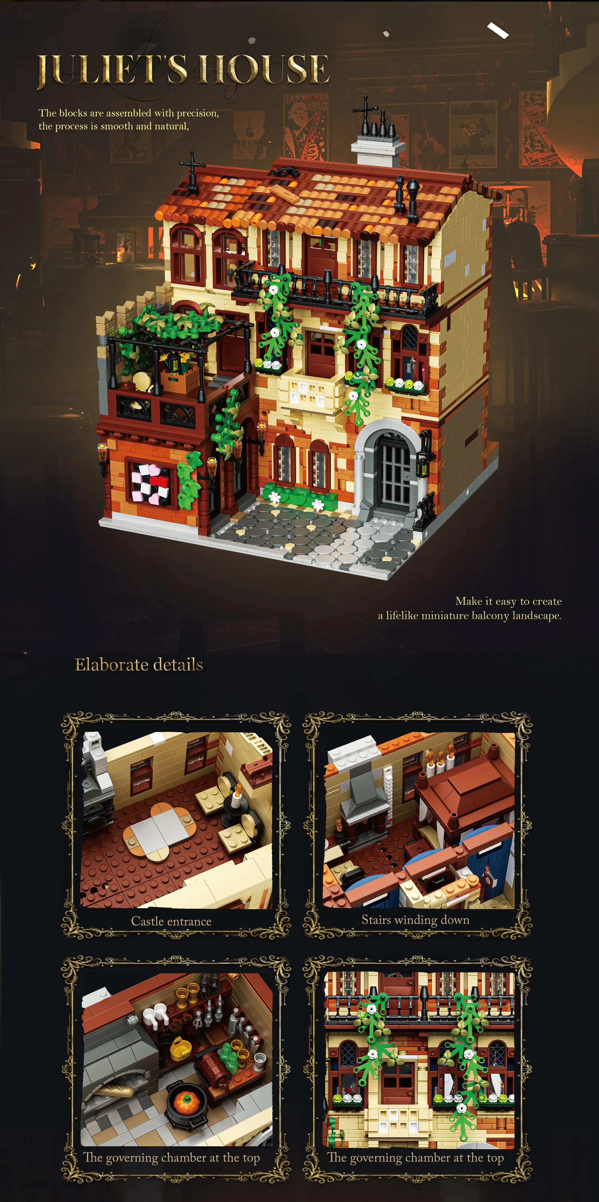 3800PCS Juliet Balcony Building Blocks Medieval European Street View House Model Kit Assembly Brick Puzzle Set for Adults Gifts
