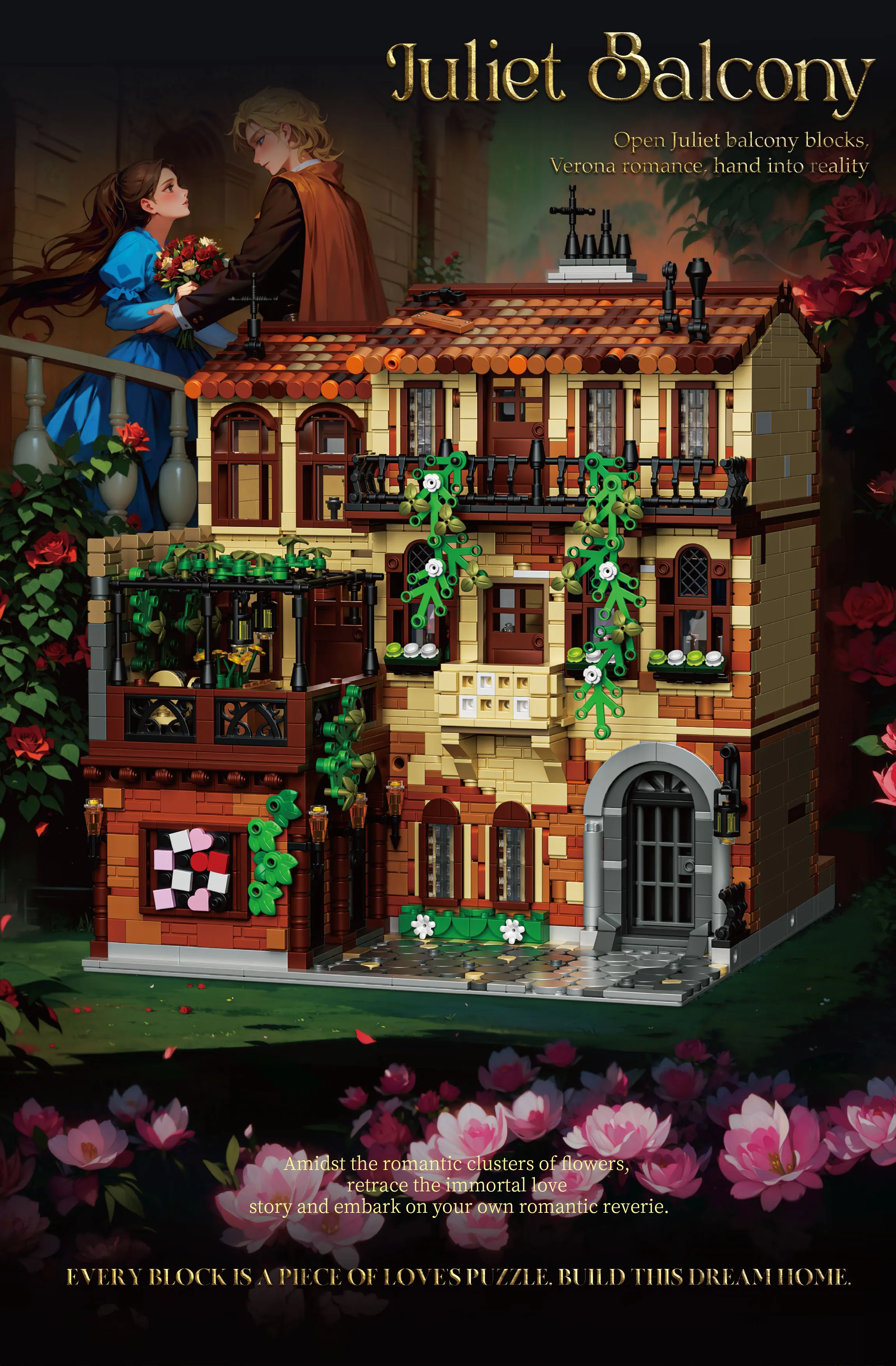3800PCS Juliet Balcony Building Blocks Medieval European Street View House Model Kit Assembly Brick Puzzle Set for Adults Gifts