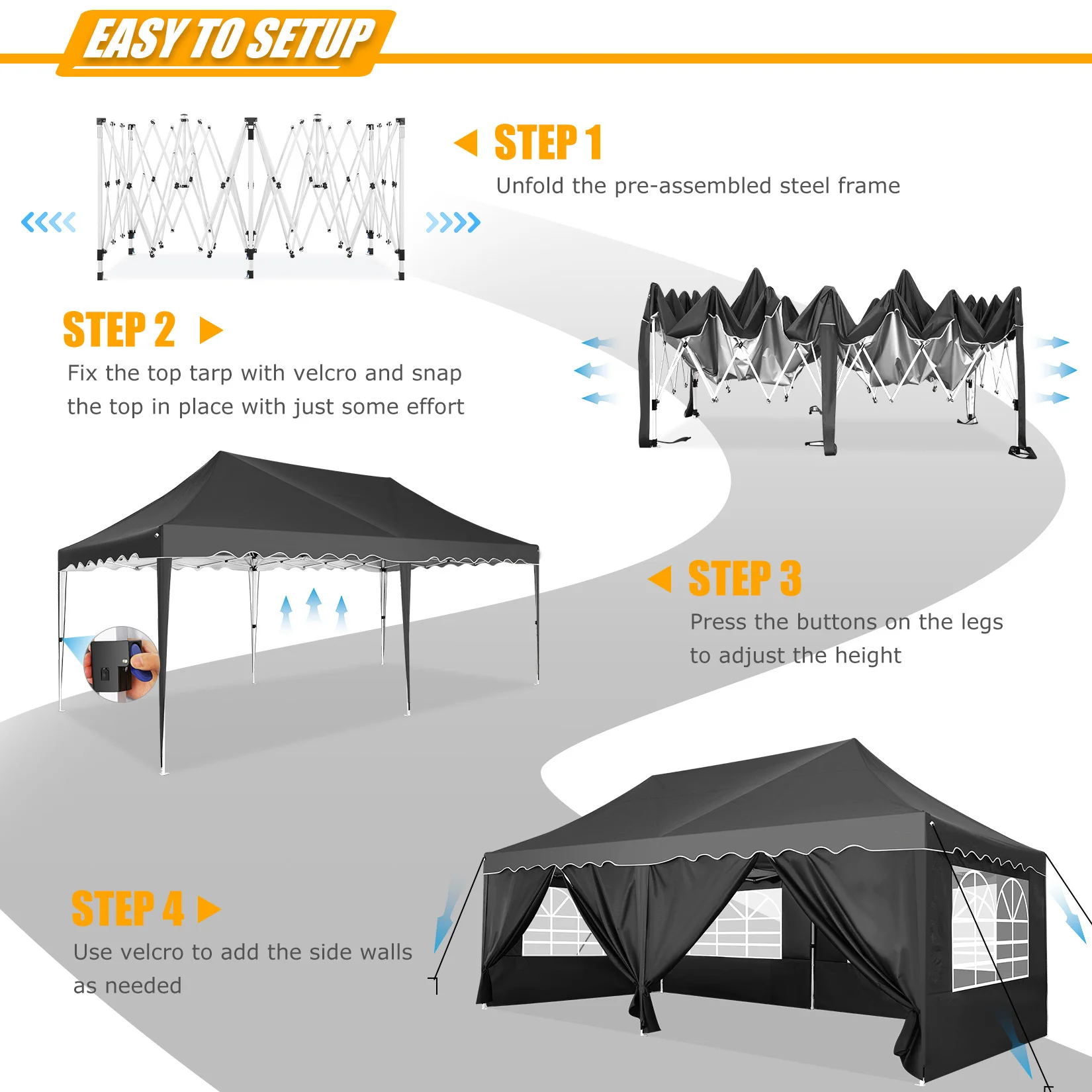 3x6m Folding Gazebo Waterproof Party Tent Anti-UV 50+ Pop Up Garden Gazebo With 6 Sidewall 4 Sandbag For Wedding Market Marquee
