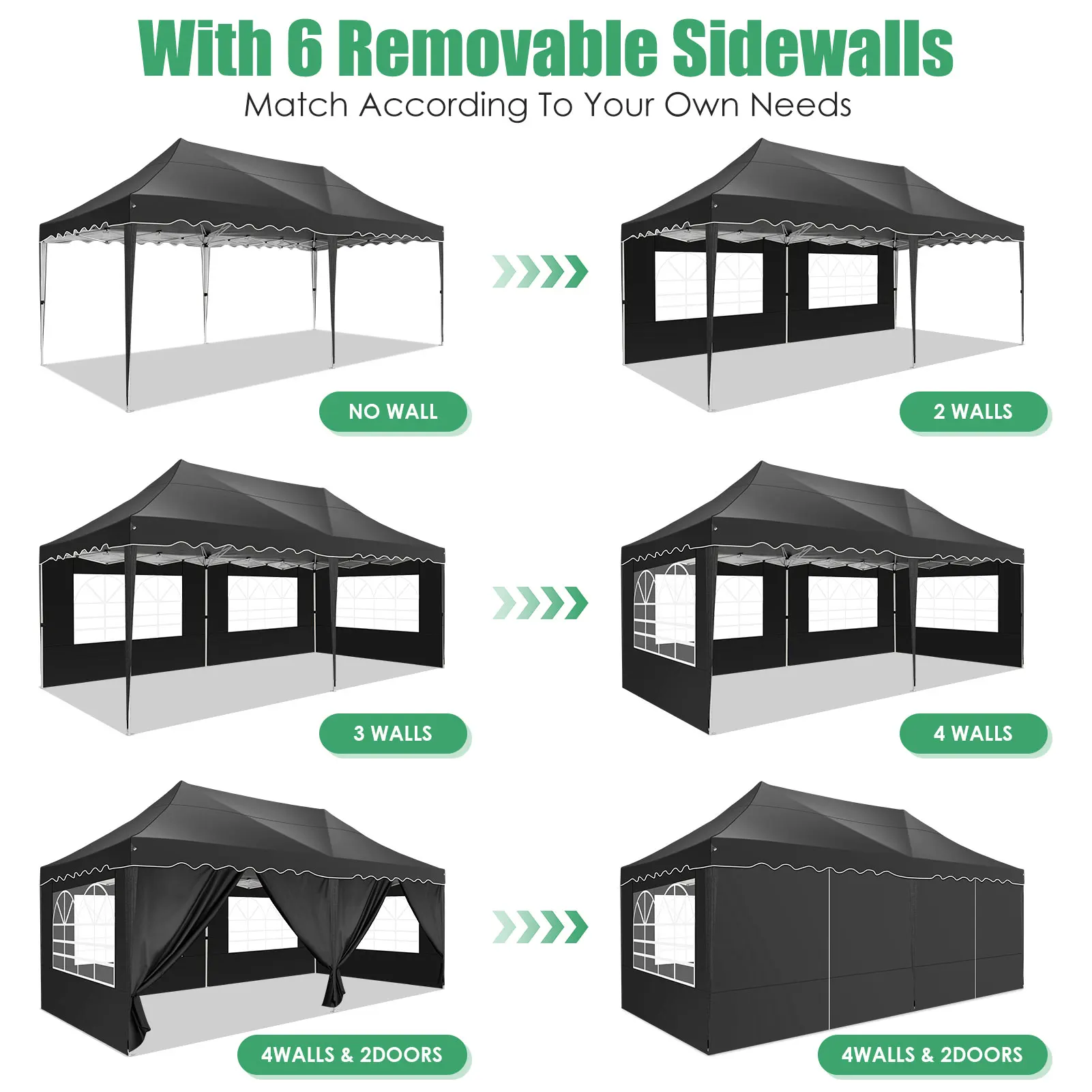 3x6m Folding Gazebo Waterproof Party Tent Anti-UV 50+ Pop Up Garden Gazebo With 6 Sidewall 4 Sandbag For Wedding Market Marquee