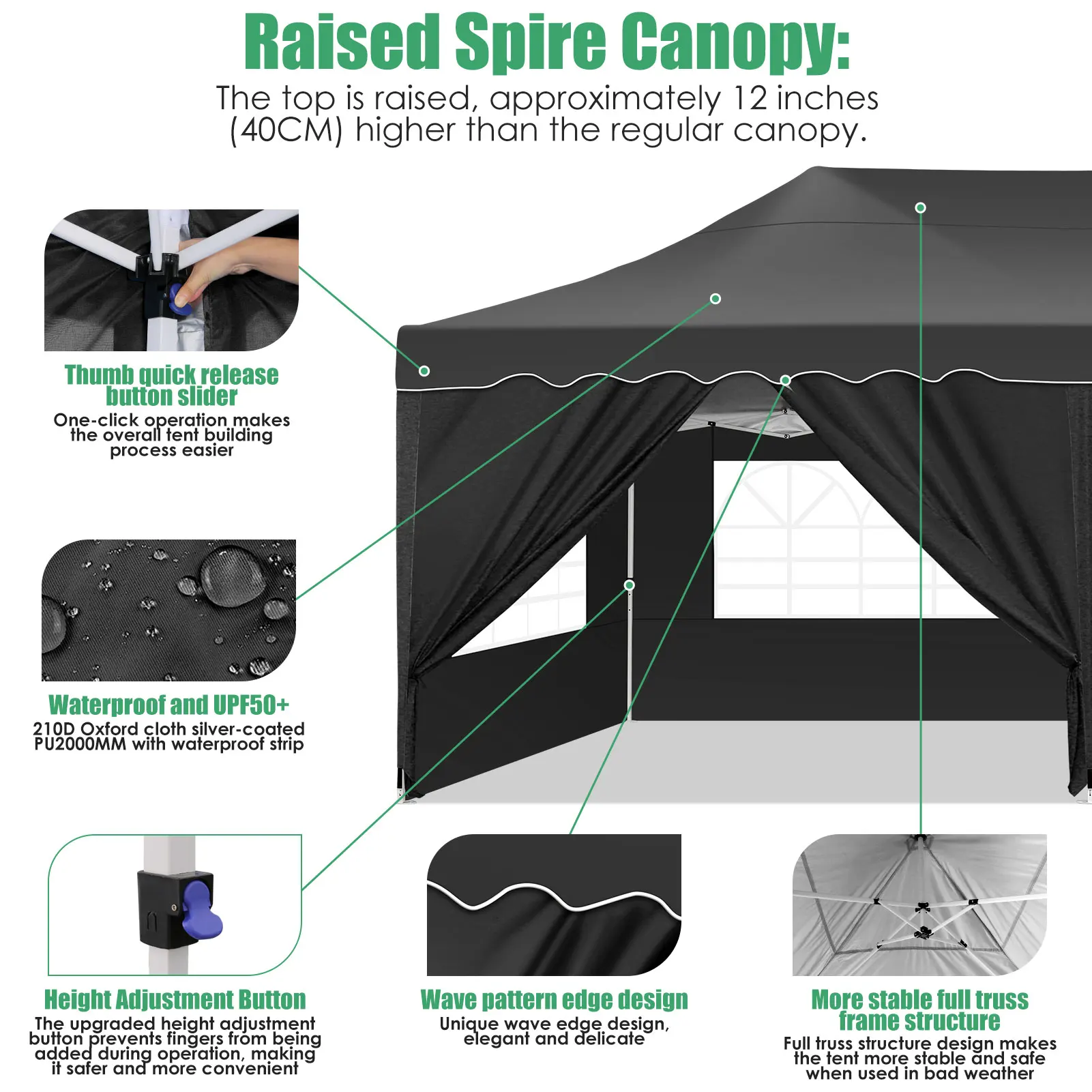 3x6m Folding Gazebo Waterproof Party Tent Anti-UV 50+ Pop Up Garden Gazebo With 6 Sidewall 4 Sandbag For Wedding Market Marquee