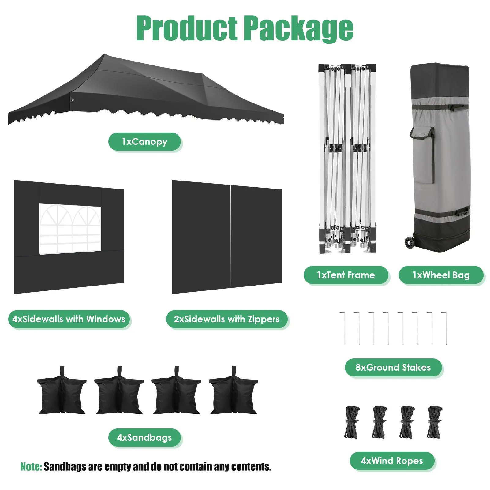 3x6m Folding Gazebo Waterproof Party Tent Anti-UV 50+ Pop Up Garden Gazebo With 6 Sidewall 4 Sandbag For Wedding Market Marquee