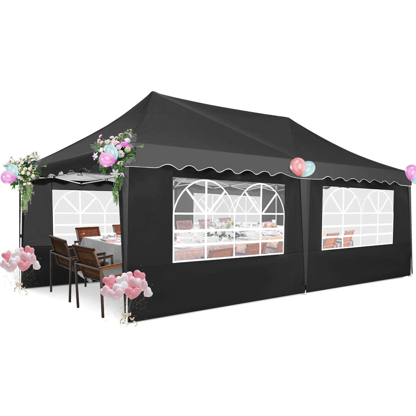 3x6m Folding Gazebo Waterproof Party Tent Anti-UV 50+ Pop Up Garden Gazebo With 6 Sidewall 4 Sandbag For Wedding Market Marquee