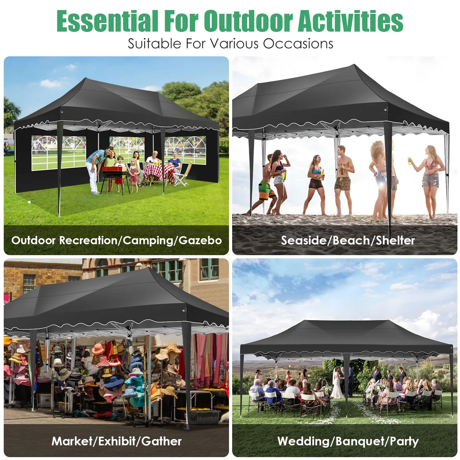 3x6m Folding Gazebo Waterproof Party Tent Anti-UV 50+ Pop Up Garden Gazebo With 6 Sidewall 4 Sandbag For Wedding Market Marquee