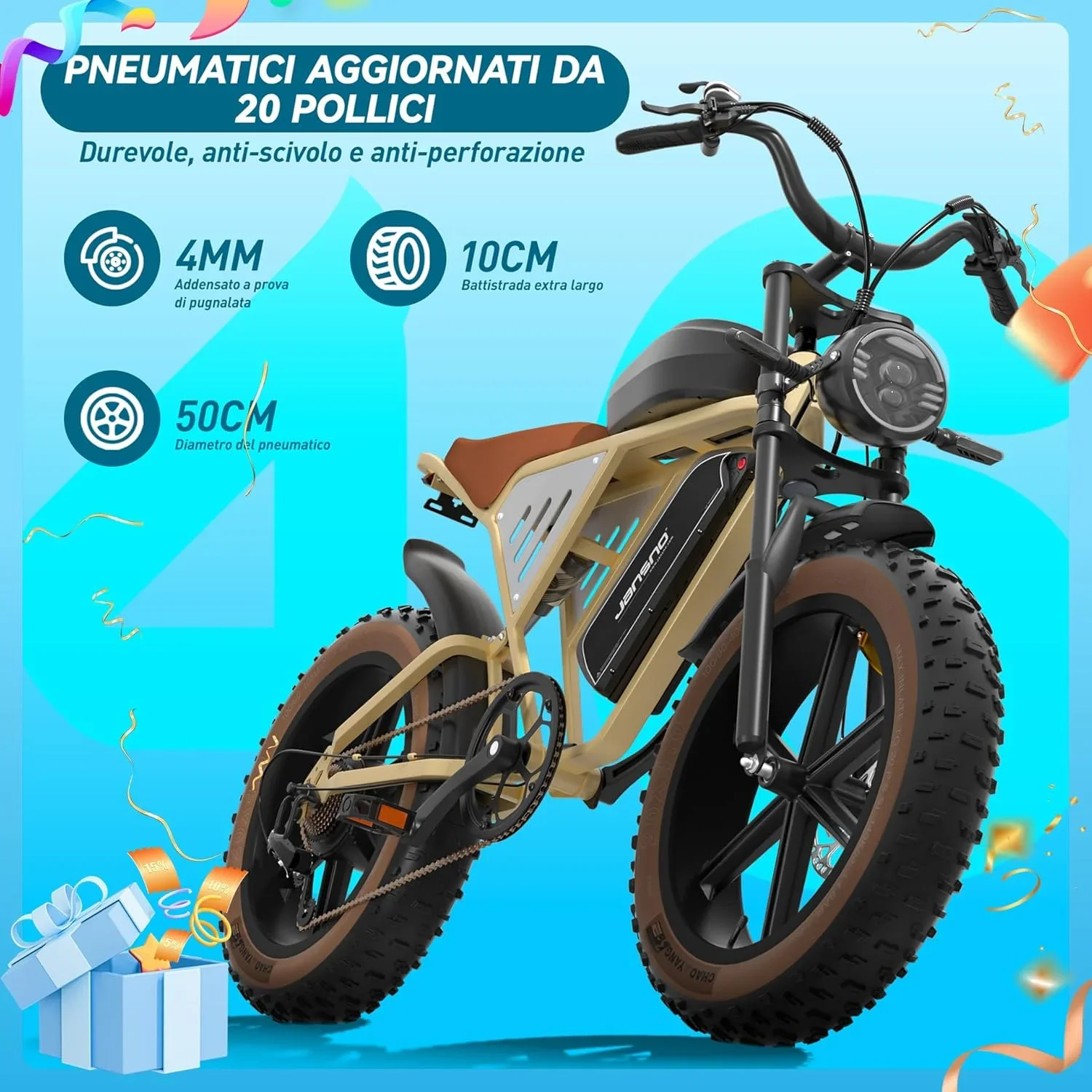 JANSNO X70G Electric Bicycle 750W Powerful Motor 48V34AH Lithium Battery Adult Electric Bike 20*4.0 inch Fat Tire Mountain Ebike