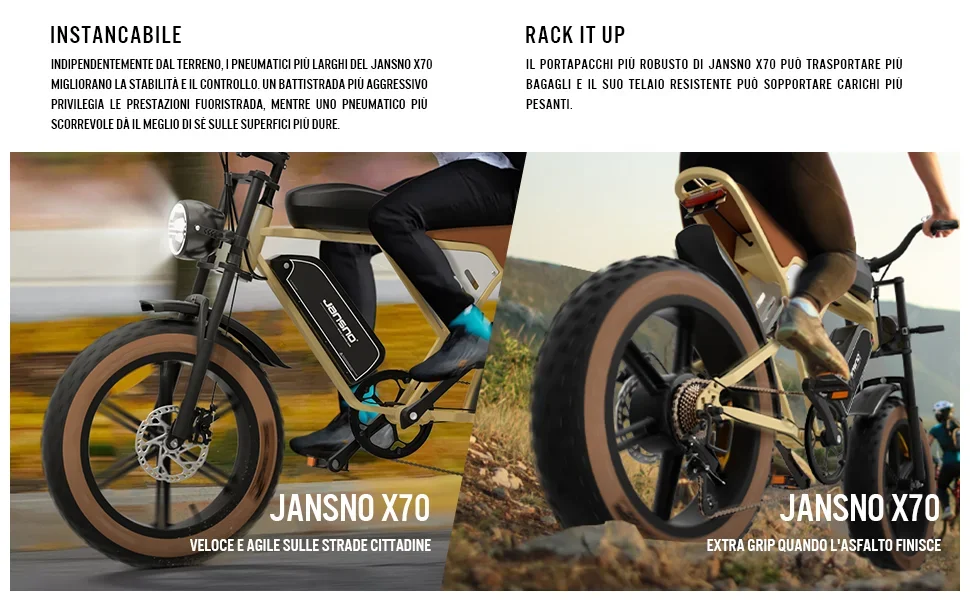 JANSNO X70G Electric Bicycle 750W Powerful Motor 48V34AH Lithium Battery Adult Electric Bike 20*4.0 inch Fat Tire Mountain Ebike