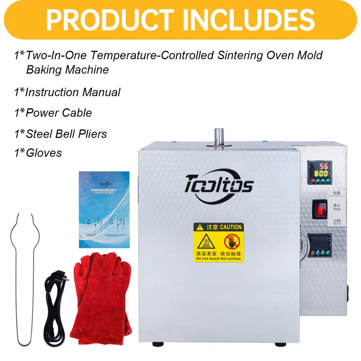 2-in-1 High Temp Jewelry Casting Furnace Oven Machine for Mold Burnout with Precise Digital Thermostat