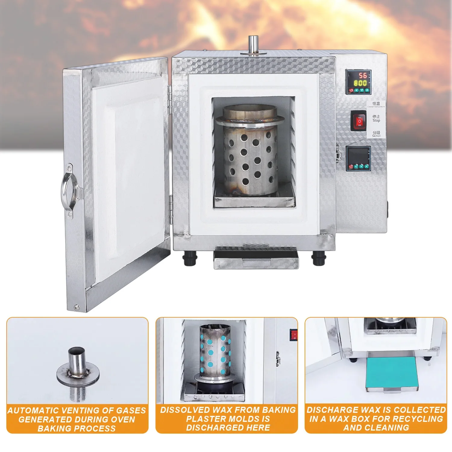 2-in-1 High Temp Jewelry Casting Furnace Oven Machine for Mold Burnout with Precise Digital Thermostat
