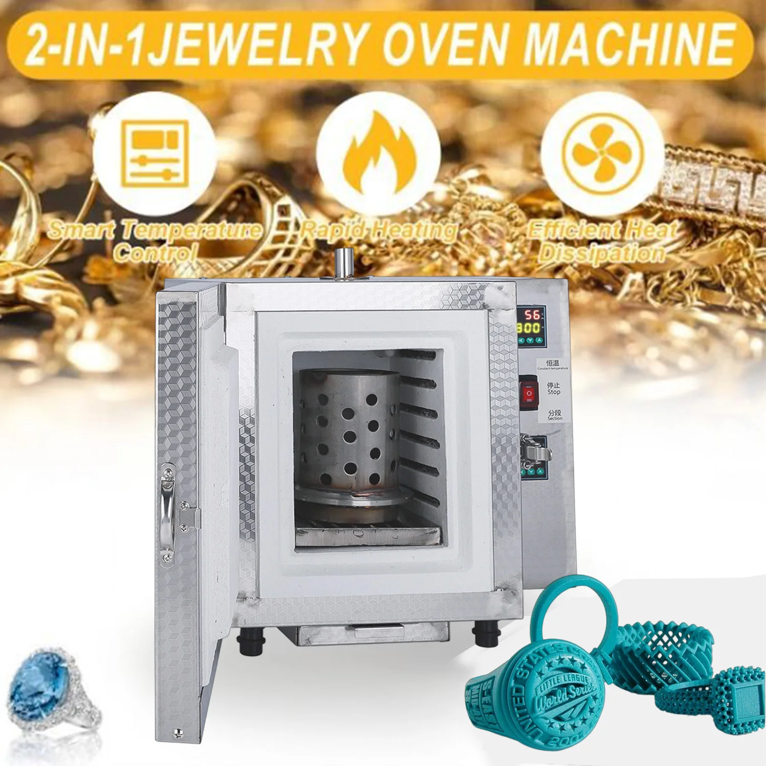 2-in-1 High Temp Jewelry Casting Furnace Oven Machine for Mold Burnout with Precise Digital Thermostat