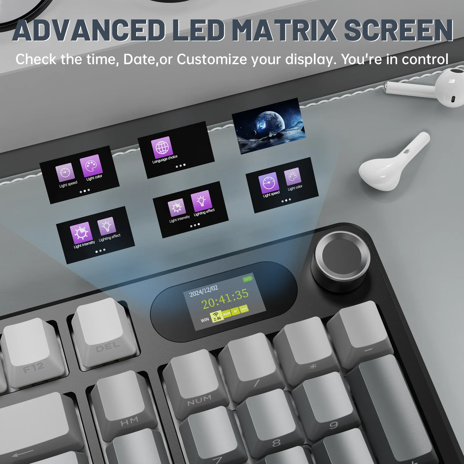 ATTACK SHARK X98PRO Tri-mode Gasket Mechanical Keyboard with TFT Screen & Knob, 99Keys Layout, 5-Layer Foams, Hot-Swap, RGB