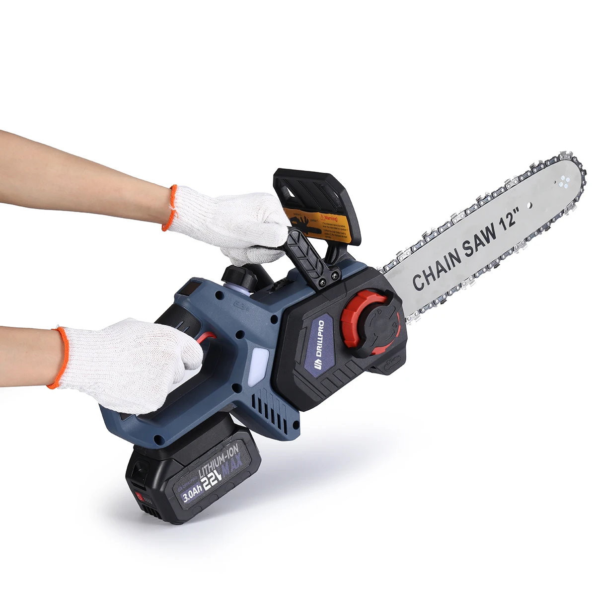 Drillpro 12 Inch 3300r/min Cordless Brushless Motor 3.0Ah Lithium Battery Electric Chainsaw Suitable for Mak 22V Batteries