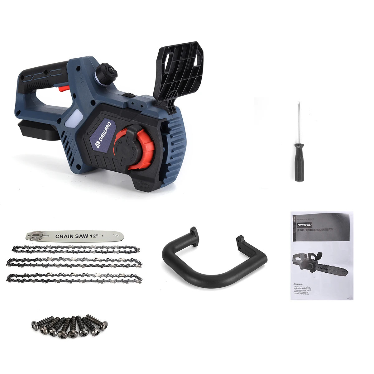 Drillpro 12 Inch 3300r/min Cordless Brushless Motor 3.0Ah Lithium Battery Electric Chainsaw Suitable for Mak 22V Batteries