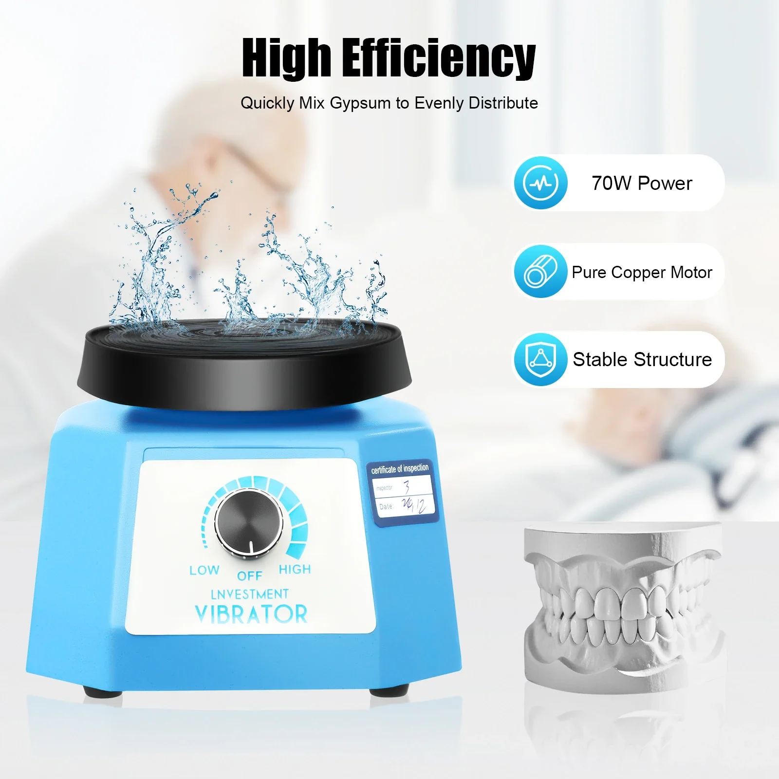 Dental Oscillator, 220V 100W Round Dental Plaster Vibrator, Dental Vibrator, Blue Dental Technology Plaster Vibrator