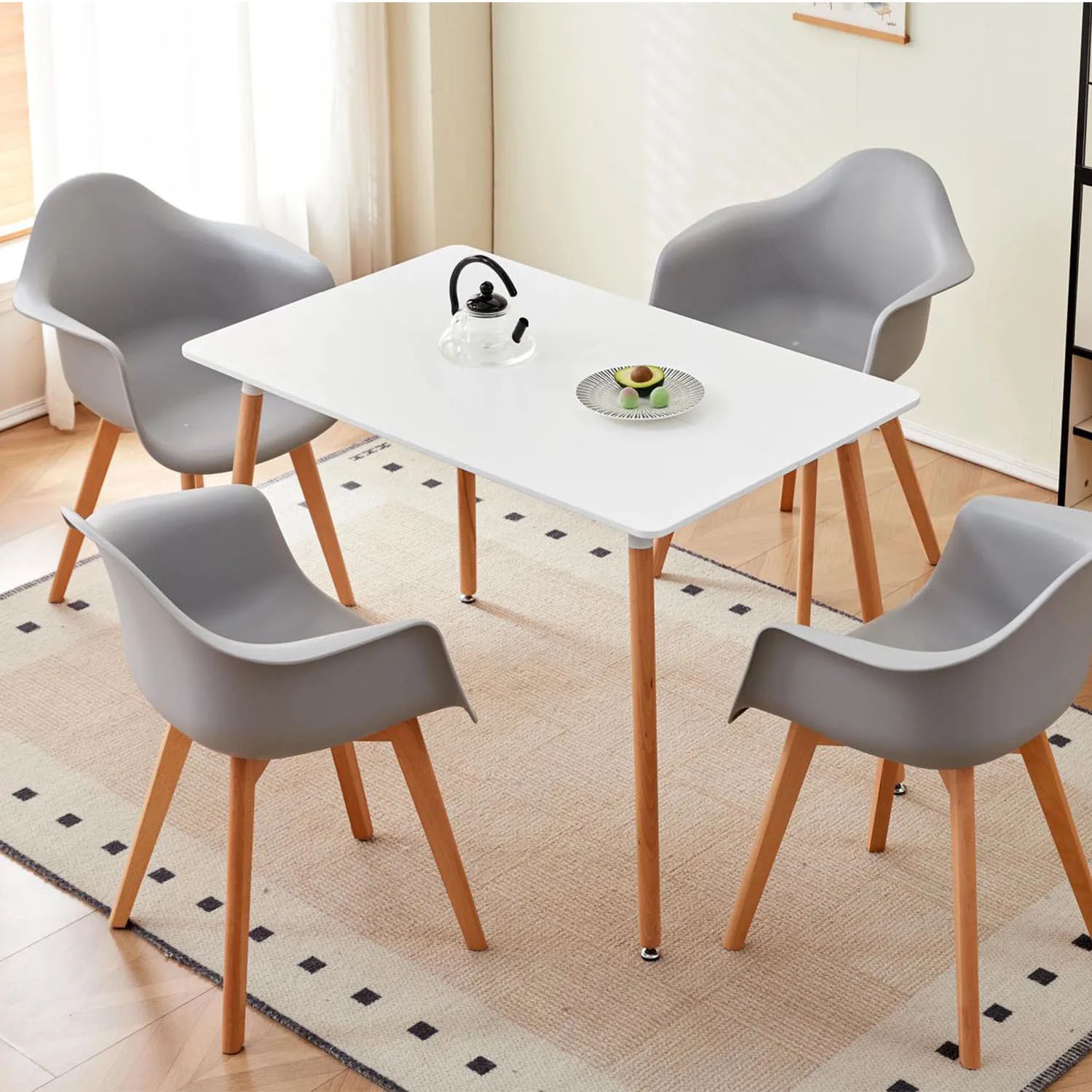 A Set of 2 Dining Chair Armchair Minimalist Retro Modern Plastic Beech Legs for Dining Room Kitchen Living Room