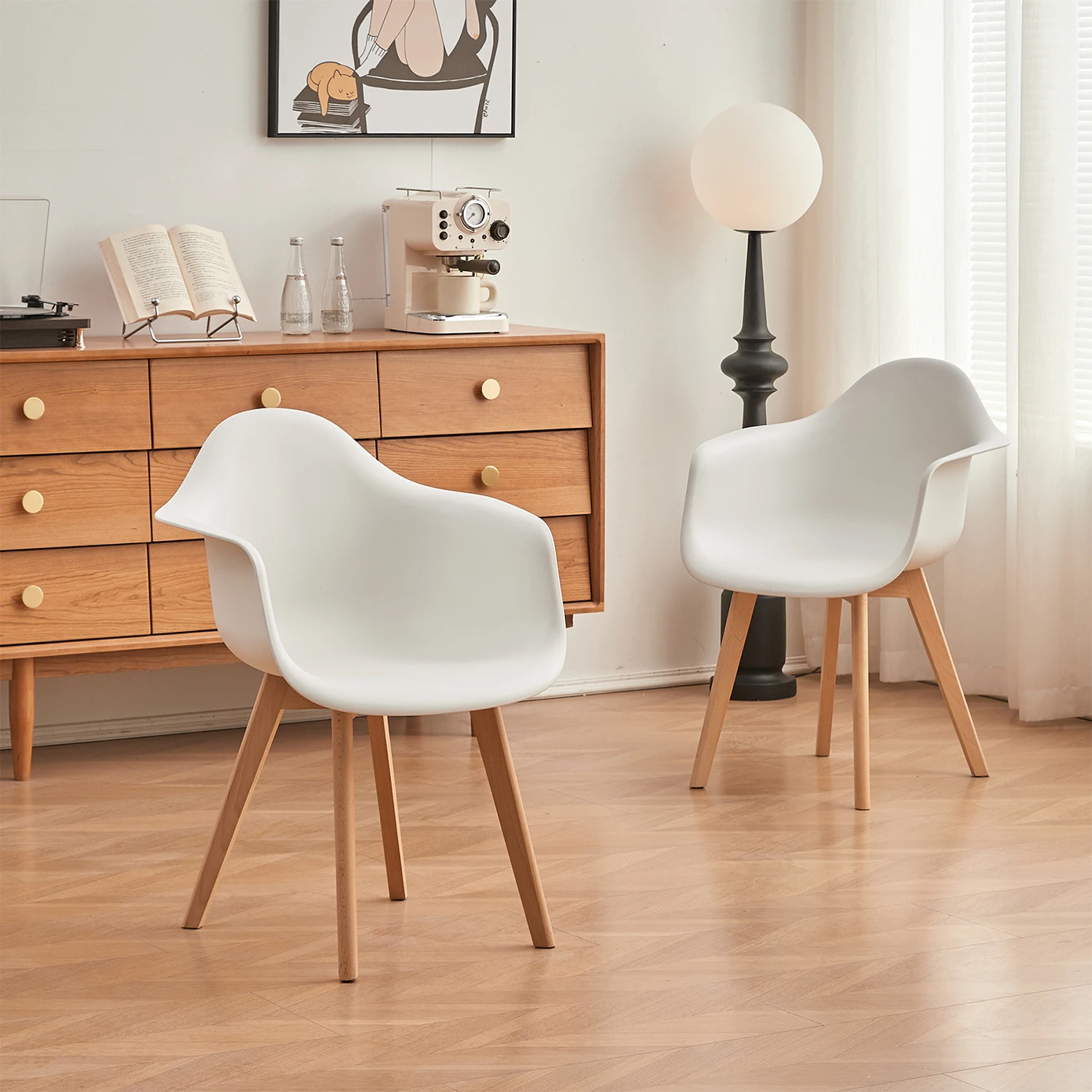 A Set of 2 Dining Chair Armchair Minimalist Retro Modern Plastic Beech Legs for Dining Room Kitchen Living Room