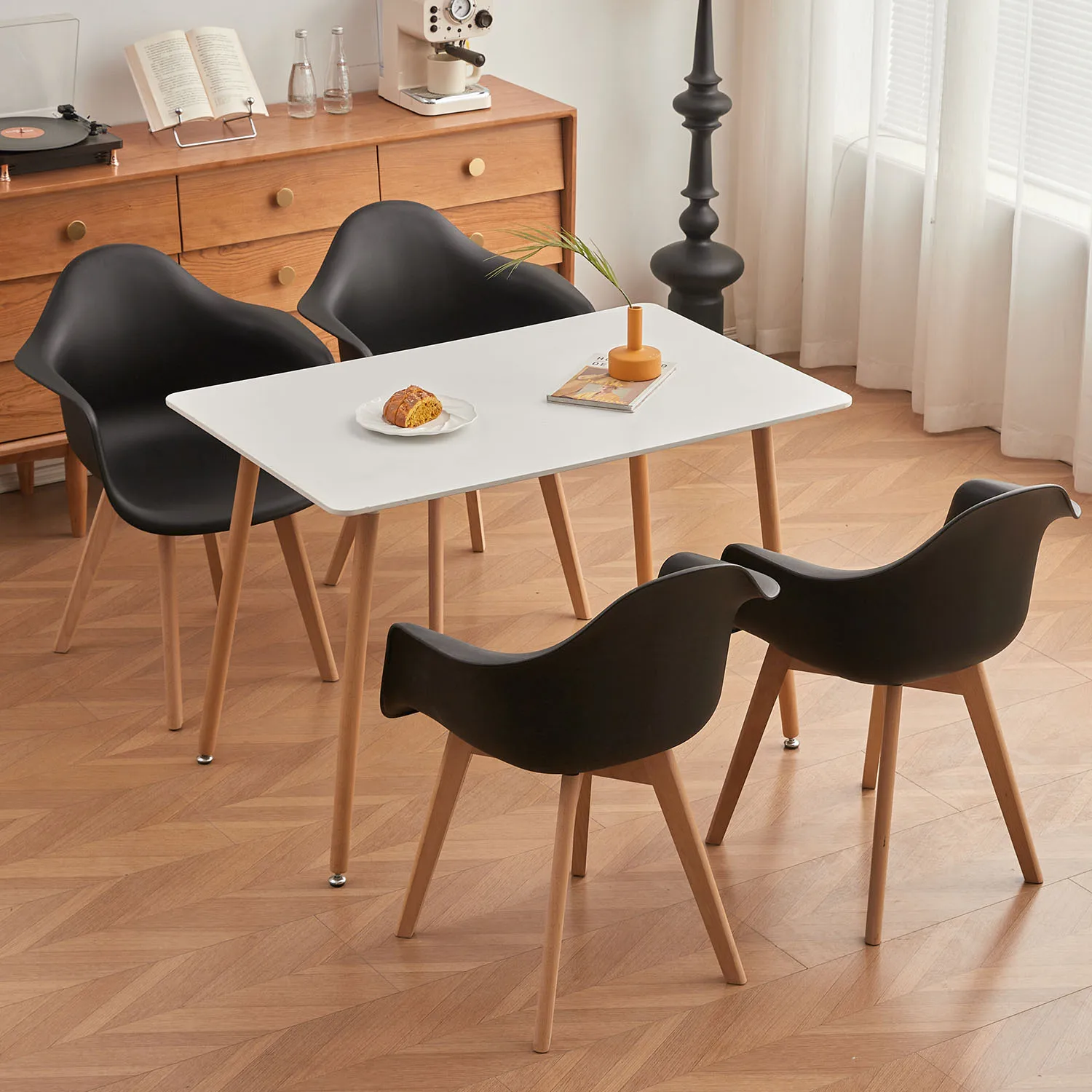 A Set of 2 Dining Chair Armchair Minimalist Retro Modern Plastic Beech Legs for Dining Room Kitchen Living Room