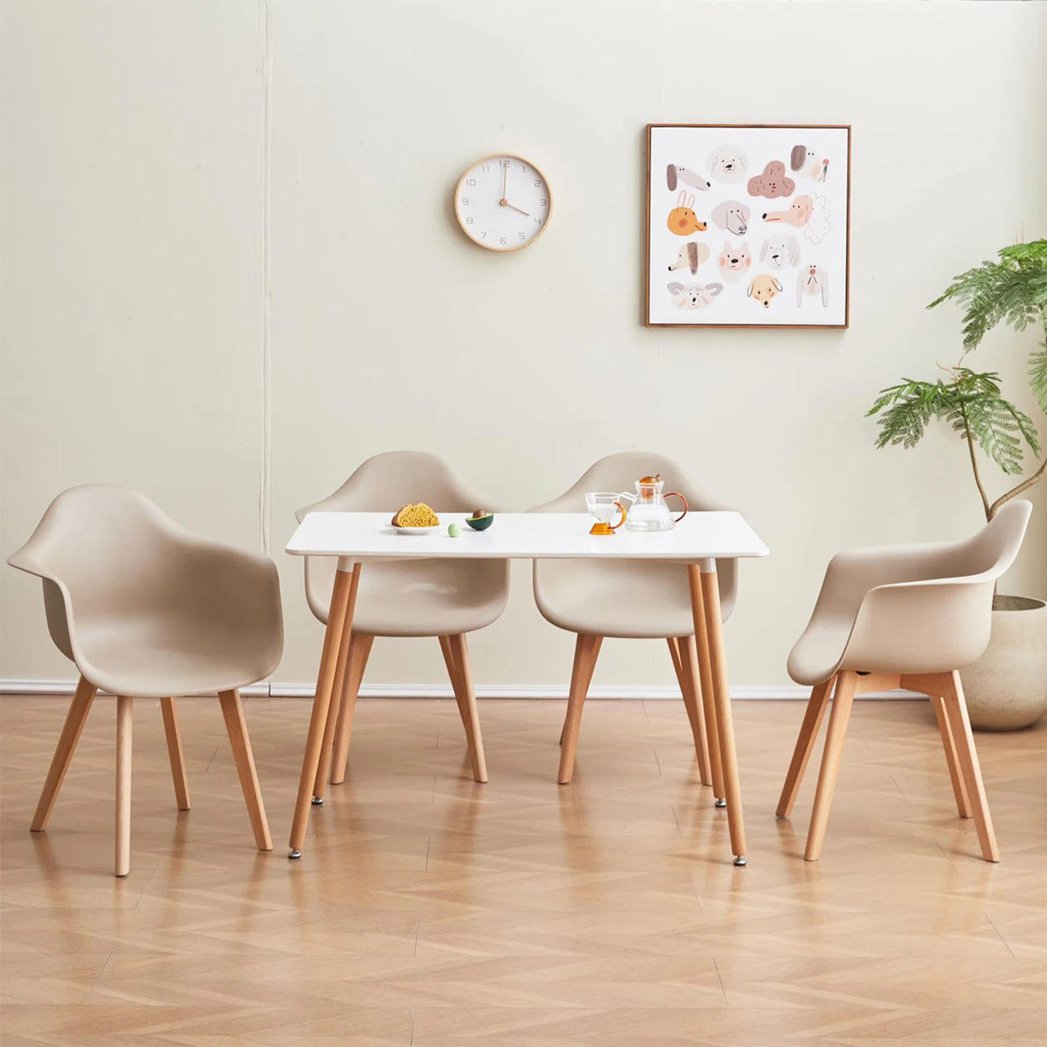 A Set of 2 Dining Chair Armchair Minimalist Retro Modern Plastic Beech Legs for Dining Room Kitchen Living Room