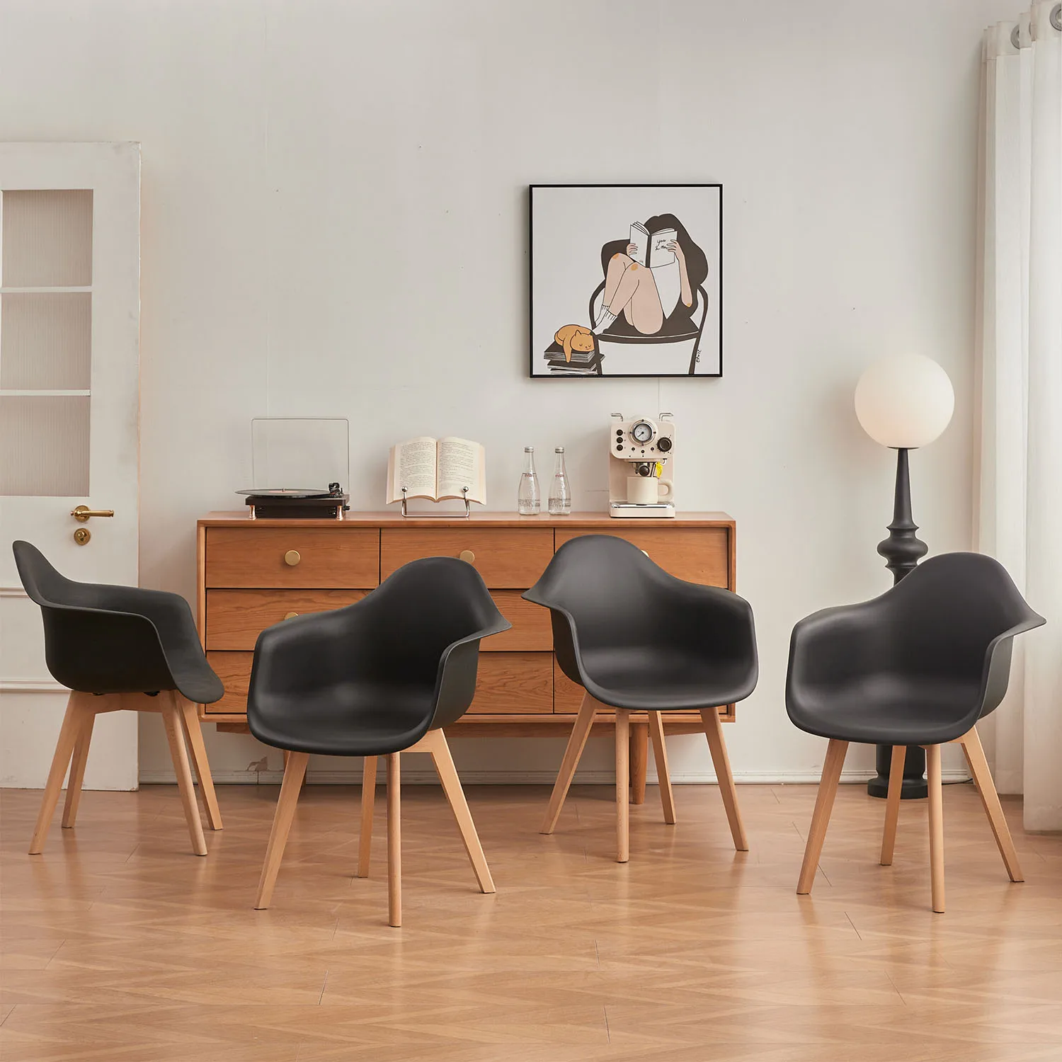 A Set of 2 Dining Chair Armchair Minimalist Retro Modern Plastic Beech Legs for Dining Room Kitchen Living Room
